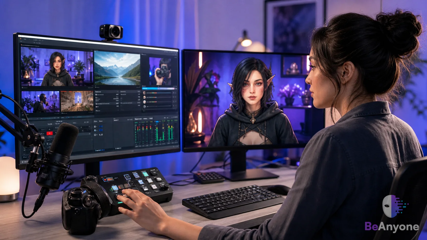 Creator preparing an AI-camera broadcasting workflow