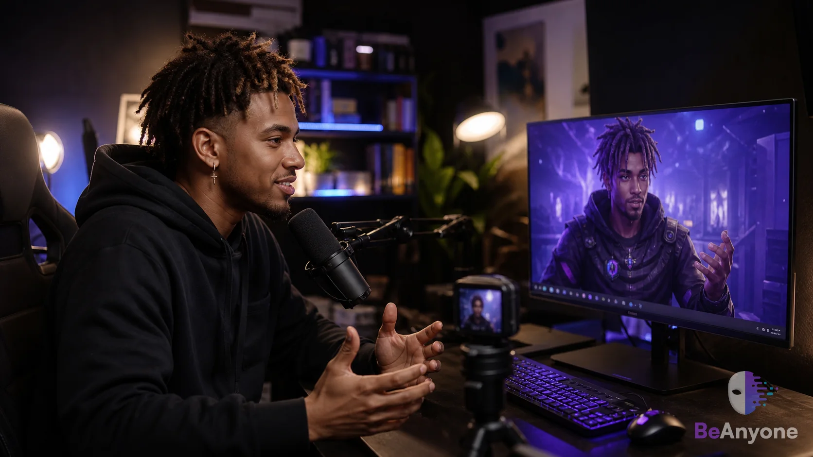 Creator streaming beside a live fictional character transformation